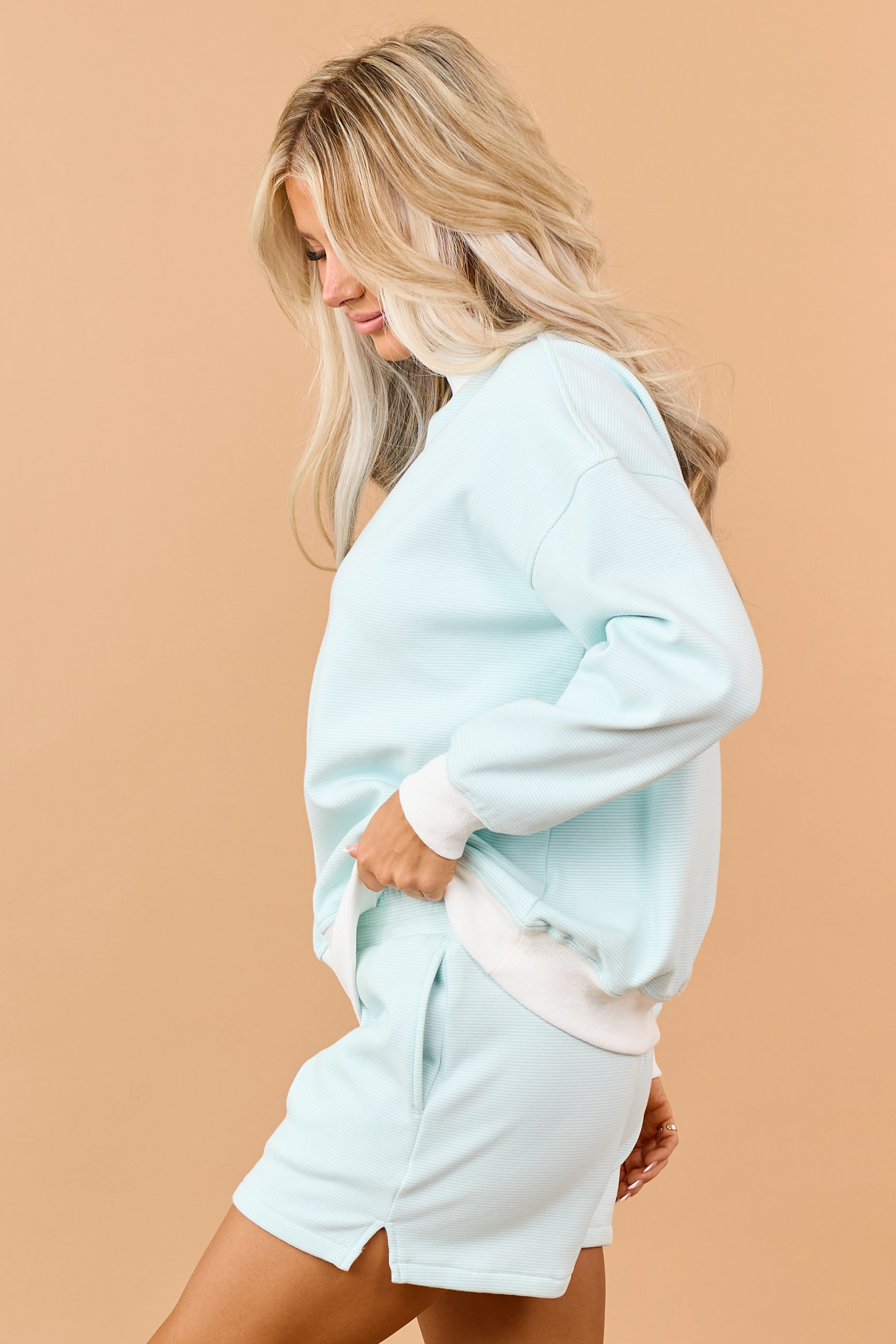 Turquoise and Ivory Striped Knit Sweatshirt - Image 4