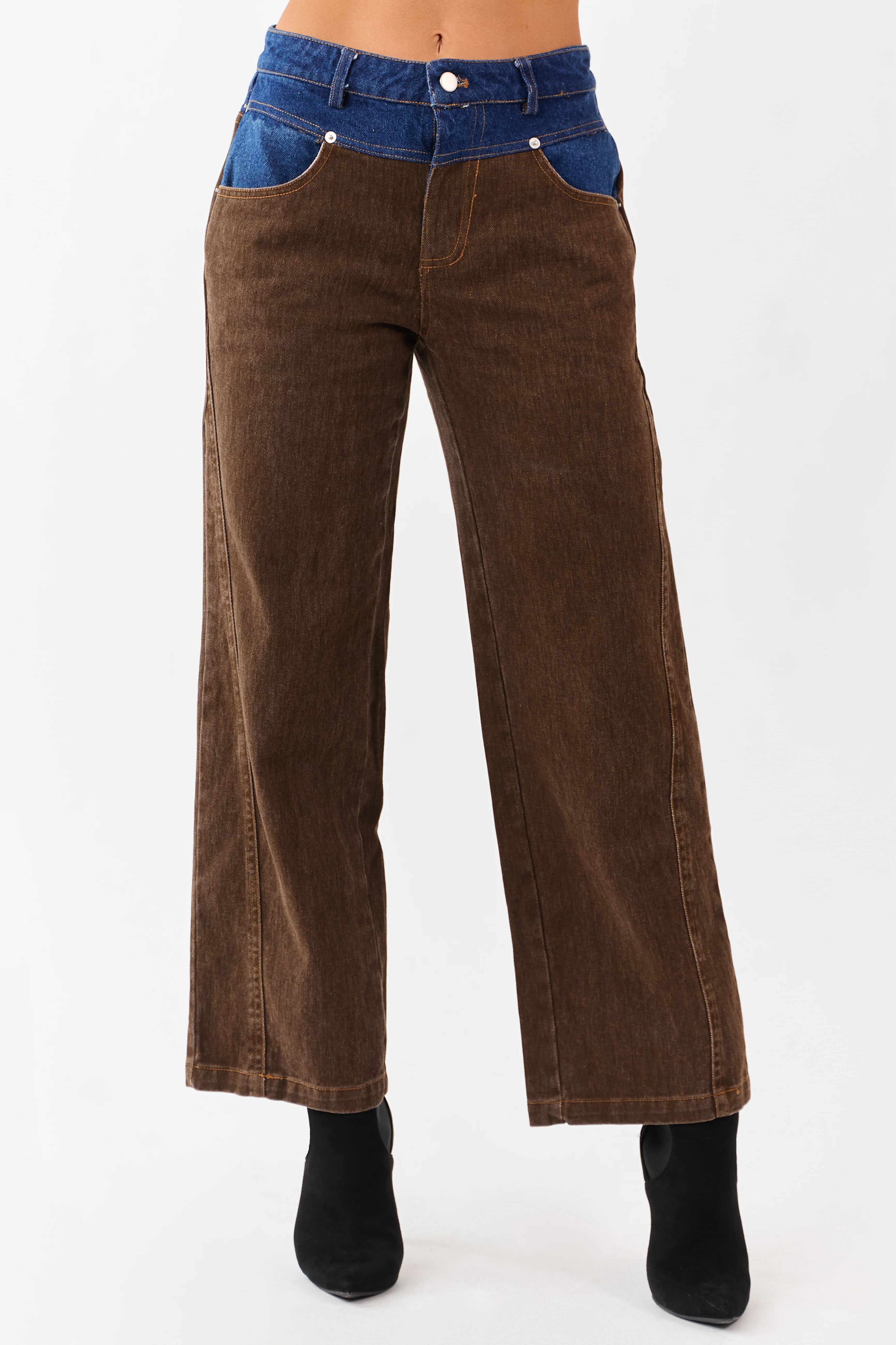 Walnut Contrast Dark Wash Relaxed Straight Jeans - Image 2