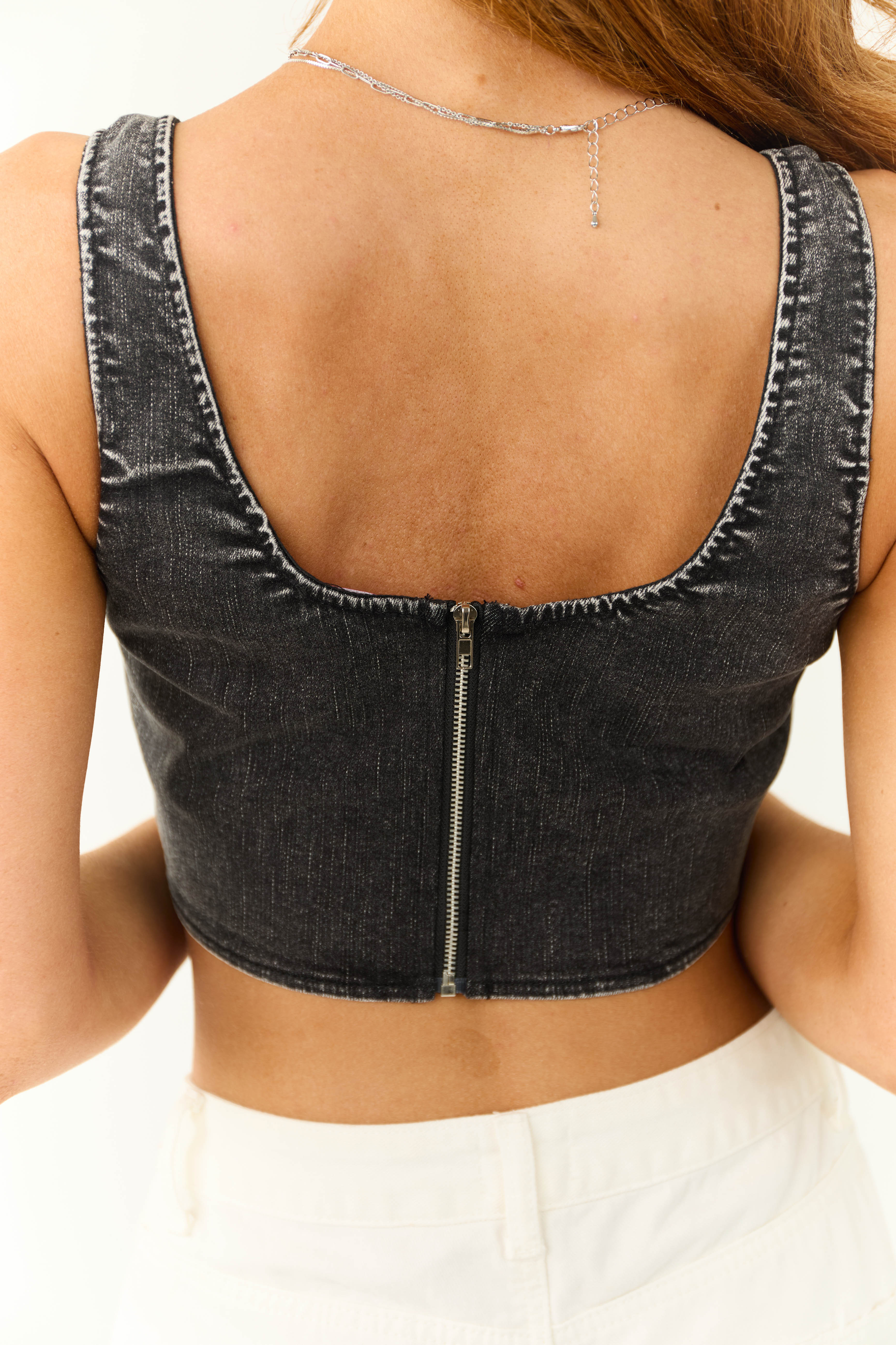 Washed Black Denim Sleeveless Corset Top - Image 8